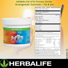 Back of Herbalife H³O Orangeade canister with nutrition facts