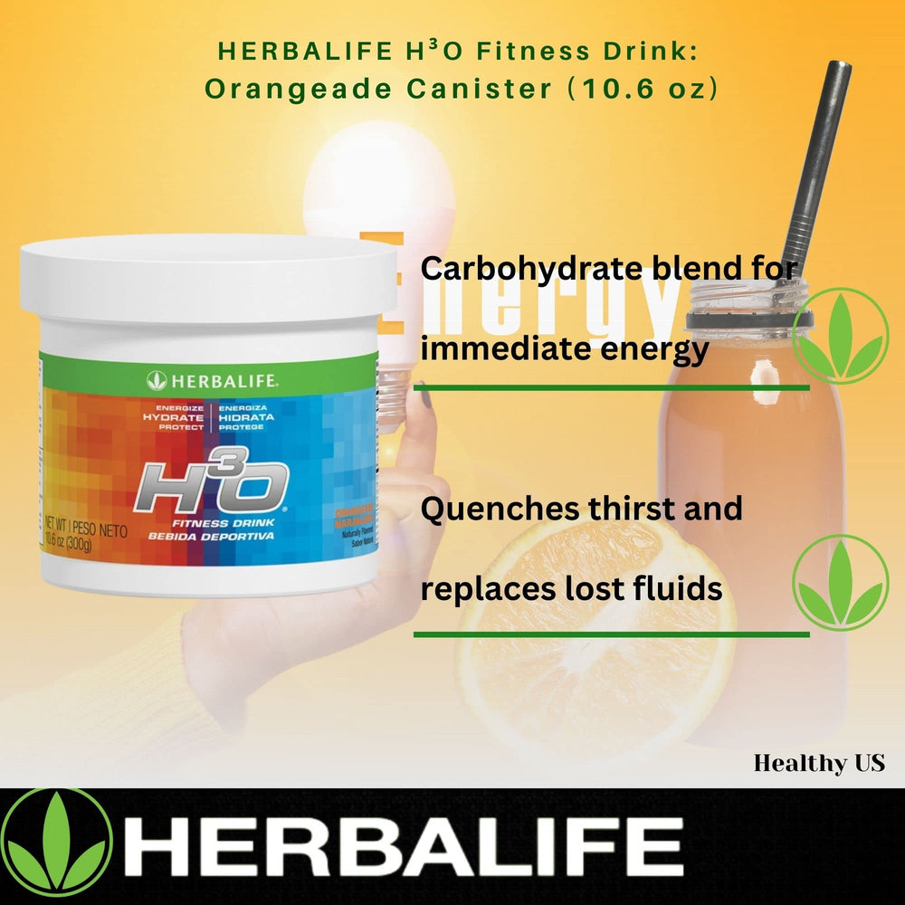 Glass showing orange-colored Herbalife H³O Orangeade being poured