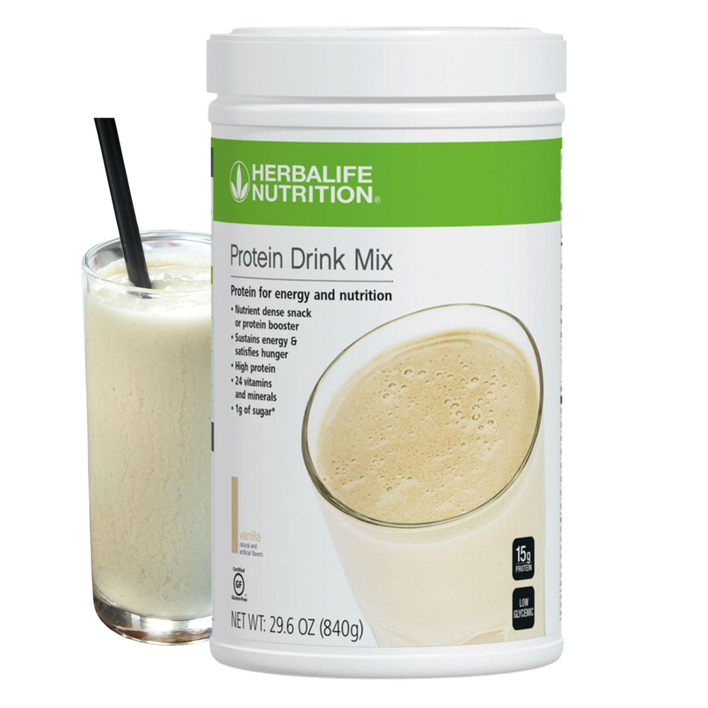 Herbalife Protein Drink Mix Vanilla tub front — convenient protein snack option