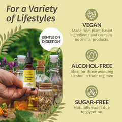 Vegan, alcohol-free, sugar-free tincture bottle