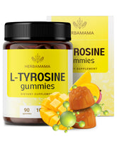 Front view of Herbamama L-Tyrosine Gummies bottle with mango flavor