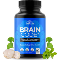 HerbaMe Brain Code Nootropic bottle with capsules
