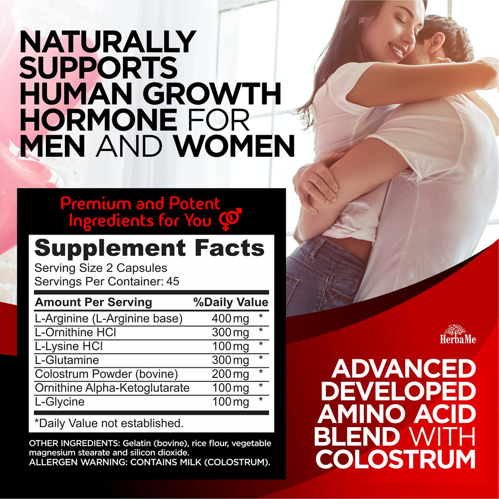 HerbaMe HGH ingredients L-Arginine highlight amino acids supporting muscle function