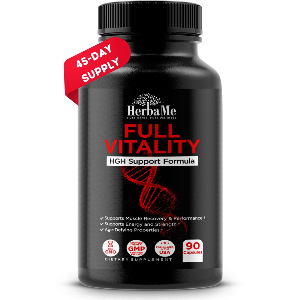 HerbaMe HGH supplements bottle ready for daily use supports vitality
