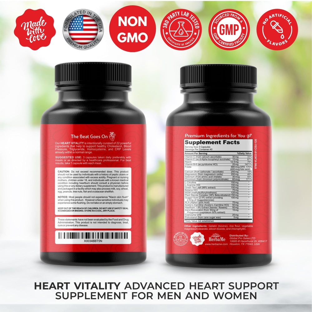 Close-up of HerbaMe Heart Support bottle label