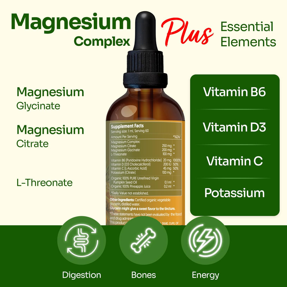 Close-up of the product label on HERBANA Magnesium Drops for Kids.