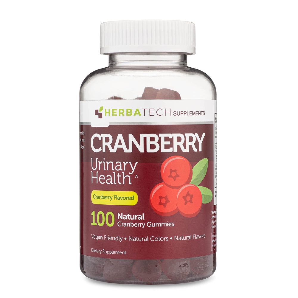 Made in USA label on Herbatech Cranberry Gummies bottle