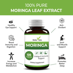 Illustration of Moringa oleifera leaf powder and capsules