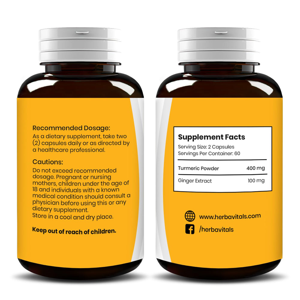 Open bottle of Turmeric Curcumin with Ginger capsules