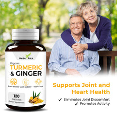 Lifestyle image: turmeric and ginger capsules with healthy ingredients