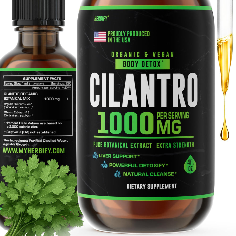 Herbify Cilantro Tincture bottle showing premium cilantro extract for daily detox