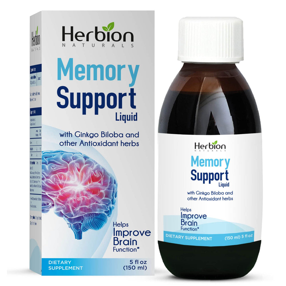 Herbion Naturals Memory Support Liquid bottle with label on white background