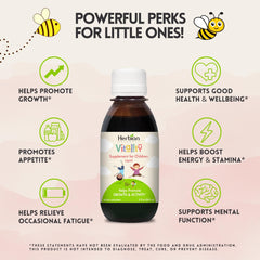 Wholesome blend of ingredients shown on Vitality syrup packaging