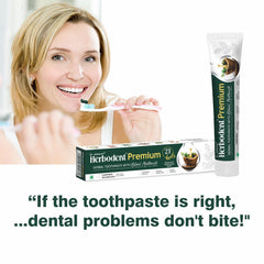 Herbodent natural mouthwash bottle accompanying toothpaste