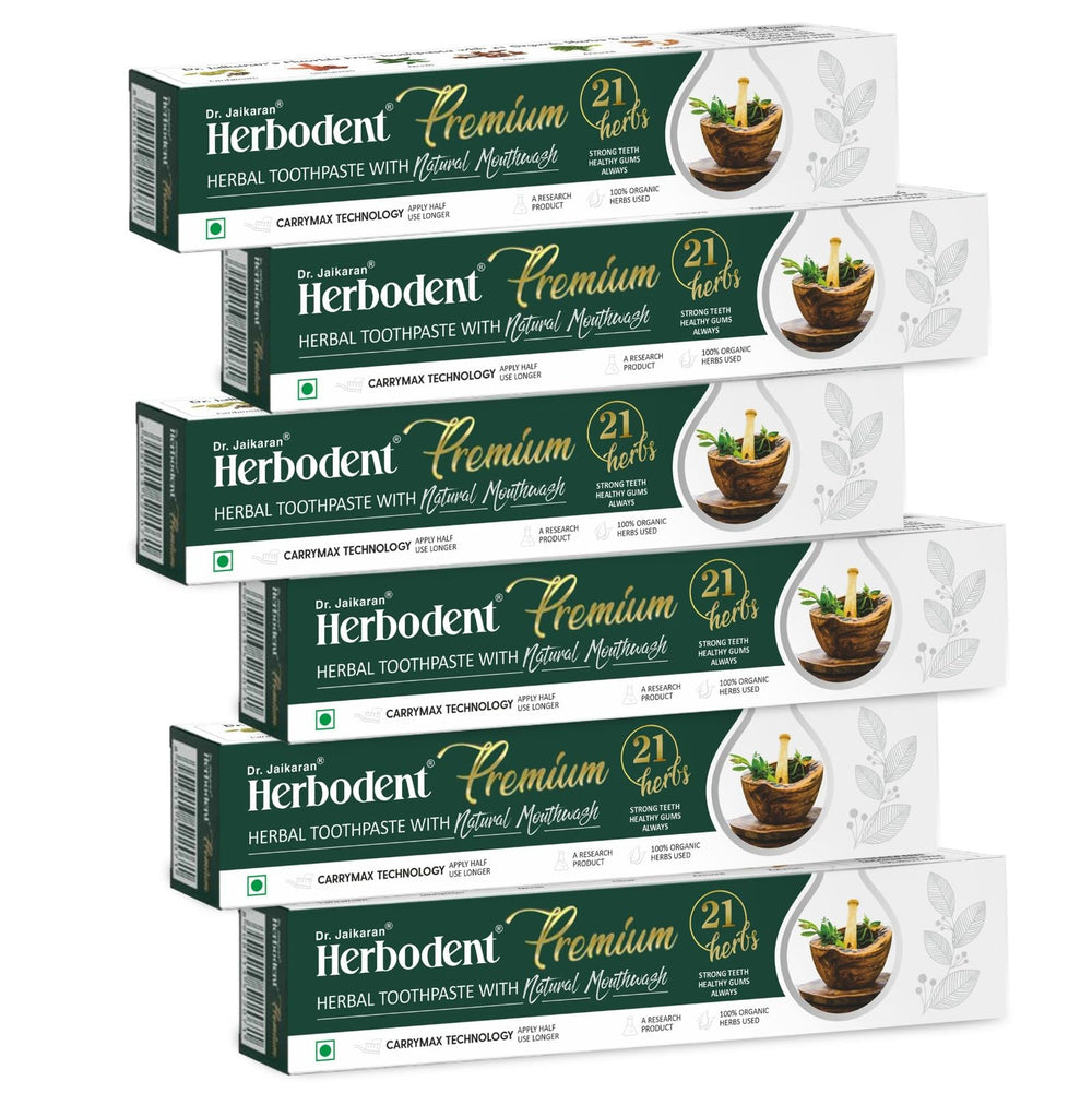Herbodent Premium Toothpaste 5.82 oz, pack of 6, with 21 organic herbs and natural mouthwash