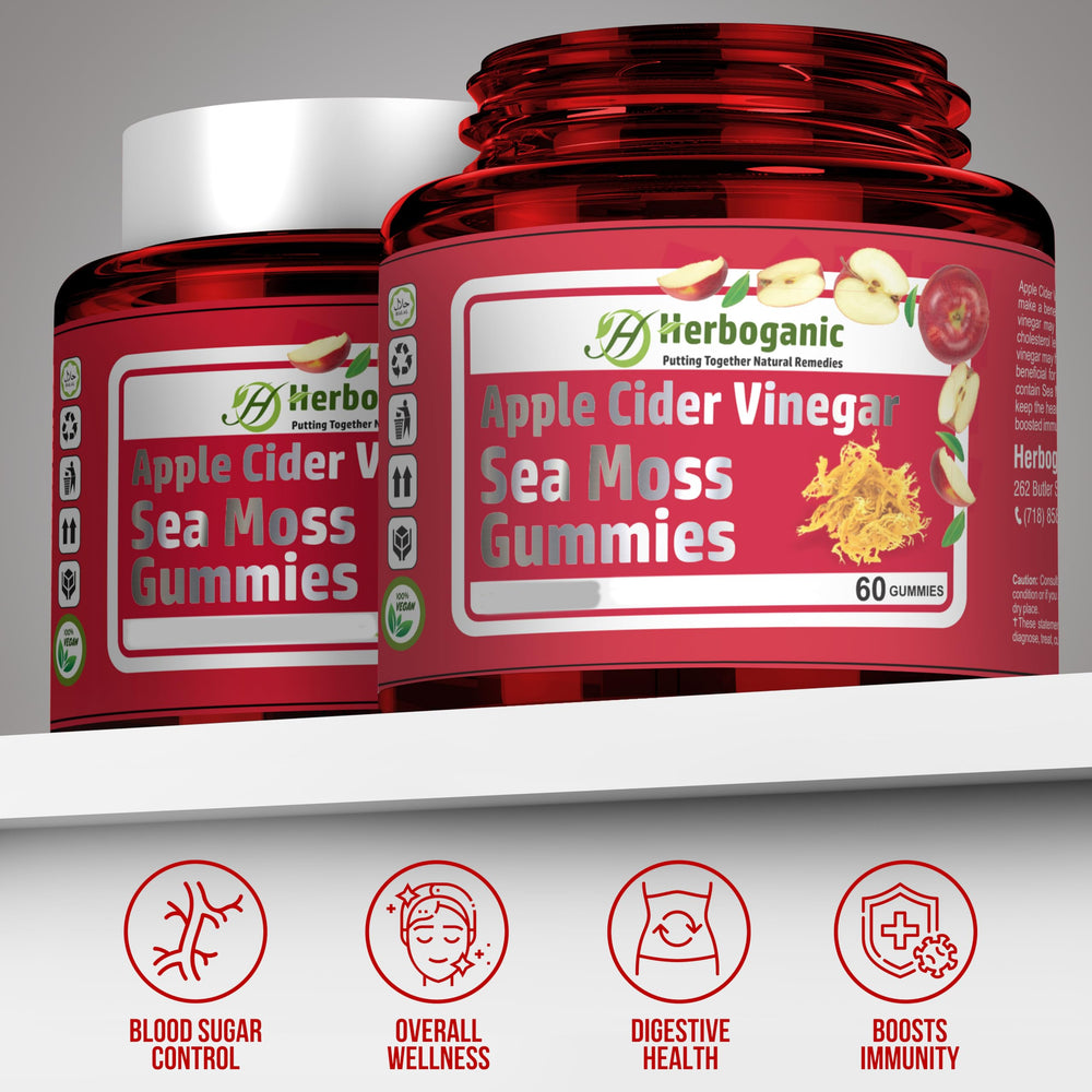 HERBOGANIC gummies pouring from jar on spoon to show serving convenience
