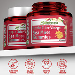 HERBOGANIC gummies pouring from jar on spoon to show serving convenience
