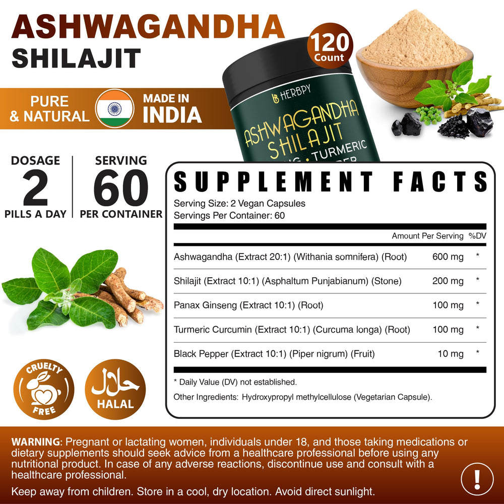 Pure Ashwagandha and Shilajit capsules in a bottle