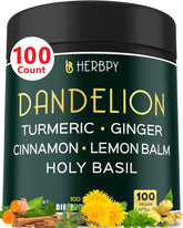 Bottle of Herbpy Dandelion Root Supplement 7500mg 6-in-1