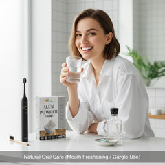 Close-up of granulated potassium alum powder