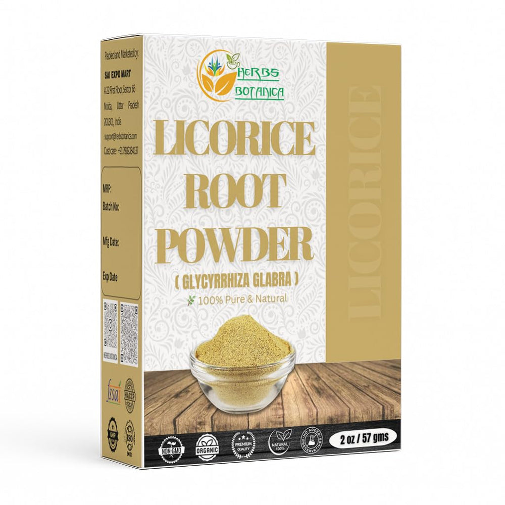 Front view of Herbs Botanica Licorice Root Powder 2 oz package