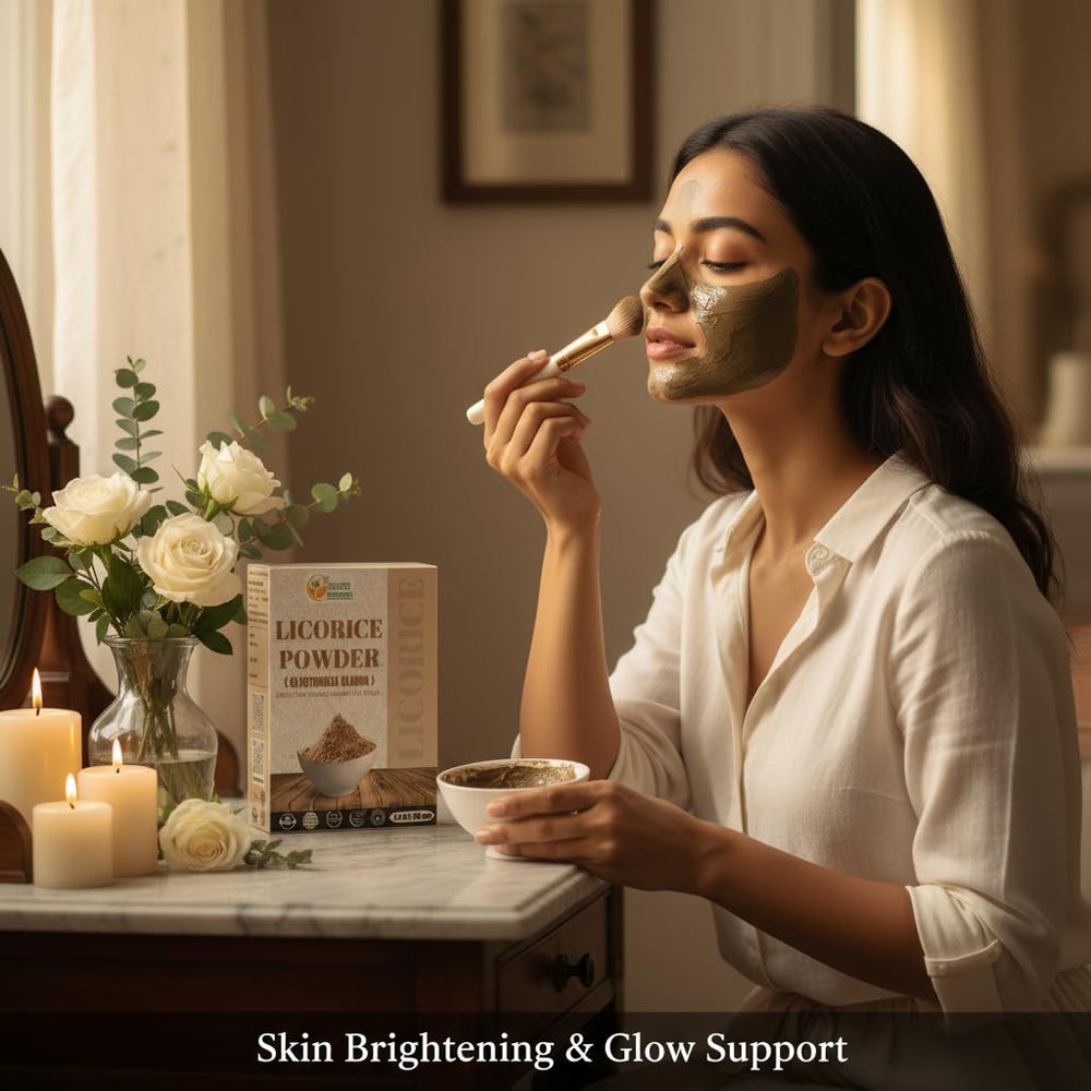 Ayurvedic wellness concept featuring mulethi powder