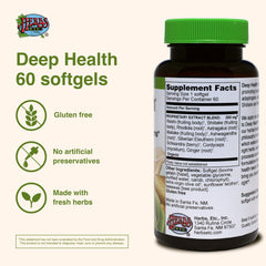 Herbs Etc. Deep Health gluten-free label emphasizing clean herbal supplement