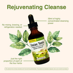 Rich amber Essiac Tonic liquid with herbal aroma.