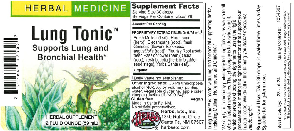 Herbal ingredients mullein leaf, horehound, and grindelia for Lung Tonic