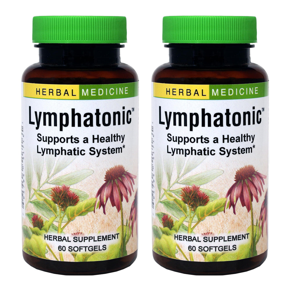 Herbs Etc. Lymphatonic Softgels bottle shows two-pack with 60 softgels per bottle