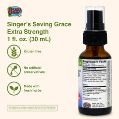 Product label detail for Singer's Saving Grace throat spray