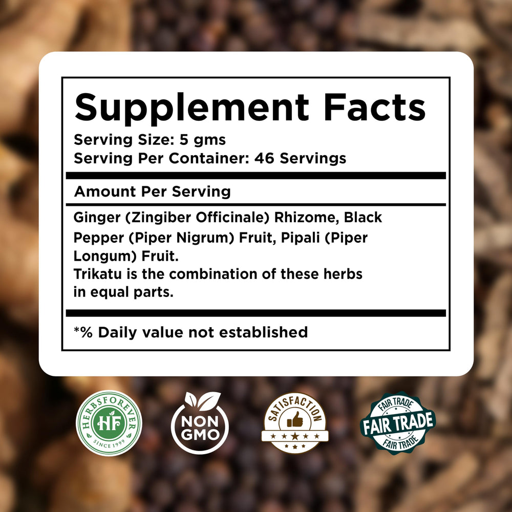 Whole black pepper and long pepper used in trikatu