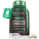 Herbtonics raw apple cider vinegar capsules bottle with label showing 1500mg per serving and 'Mother'
