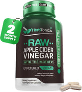 Herbtonics Raw Apple Cider Vinegar Capsules 1500mg bottle with Mother label