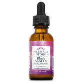 Front view of Heritage Store Black Seed Oil bottle with 3% Thymoquinone, 1 oz