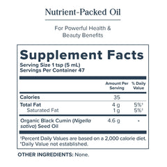 Amber glass bottle of Heritage Store Organic Black Seed Oil