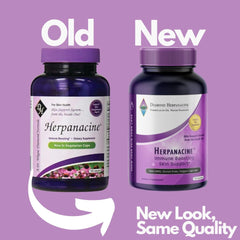 Herpanacine Diamond bottle closeup highlights ingredients for skin health and immune support.
