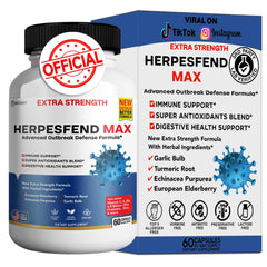 HerpesFend Max bottle displaying 60 capsules