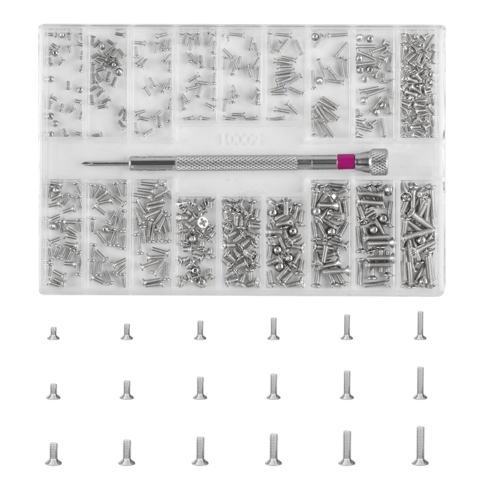 Overview of HexinYigjly 500-pack micro screws in a compact storage box