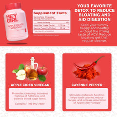Hey Girl Nutrition ACV capsules label close-up highlighting The Mother for purity and quality.