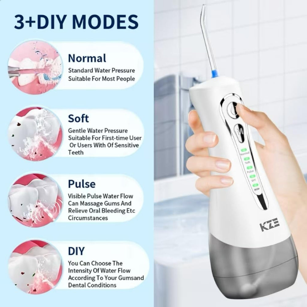 HF-6 flosser showing 320ml BPA-free water tank