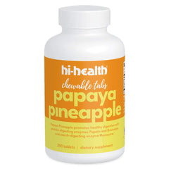Hi-Health Papaya Pineapple Chewable Tabs bottle label with 250 tablets