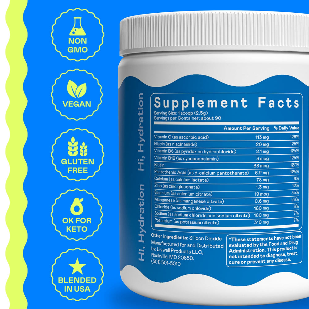 Hi-Lyte electrolytes powder scoop ready to measure a customizable hydration dose.