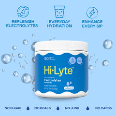 Hi-Lyte electrolytes powder scoop ready to measure a customizable hydration dose.