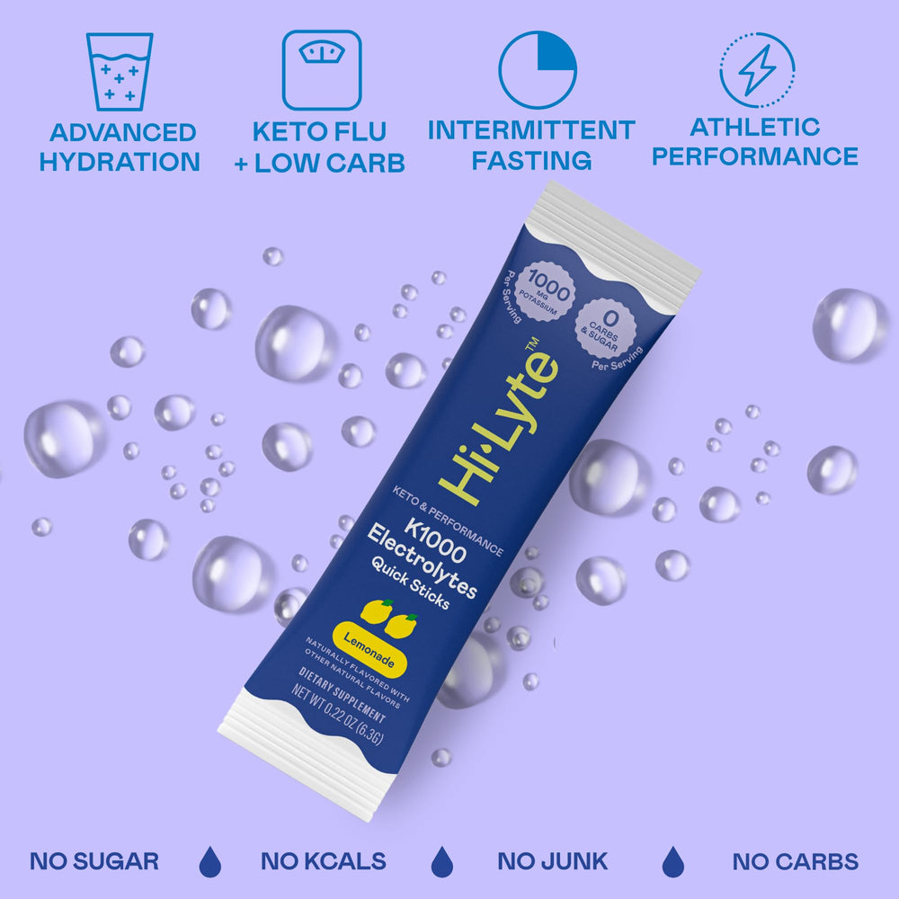 Hi-Lyte K1000 Quick Stix keto-friendly label highlights sugar-free formula.