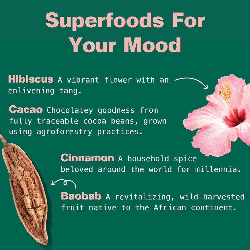 Hibiscus flower beside Mood Magic powder