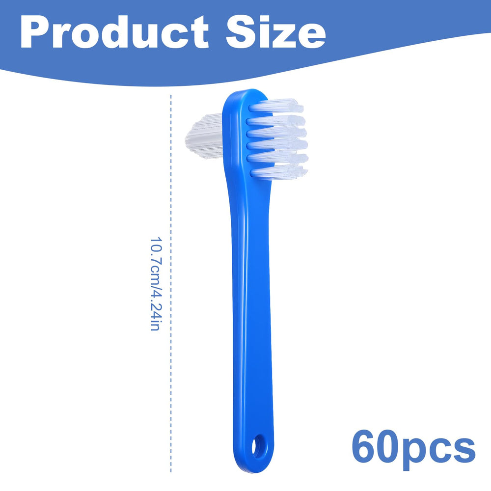 Close-up of dual-headed bristles on a denture brush