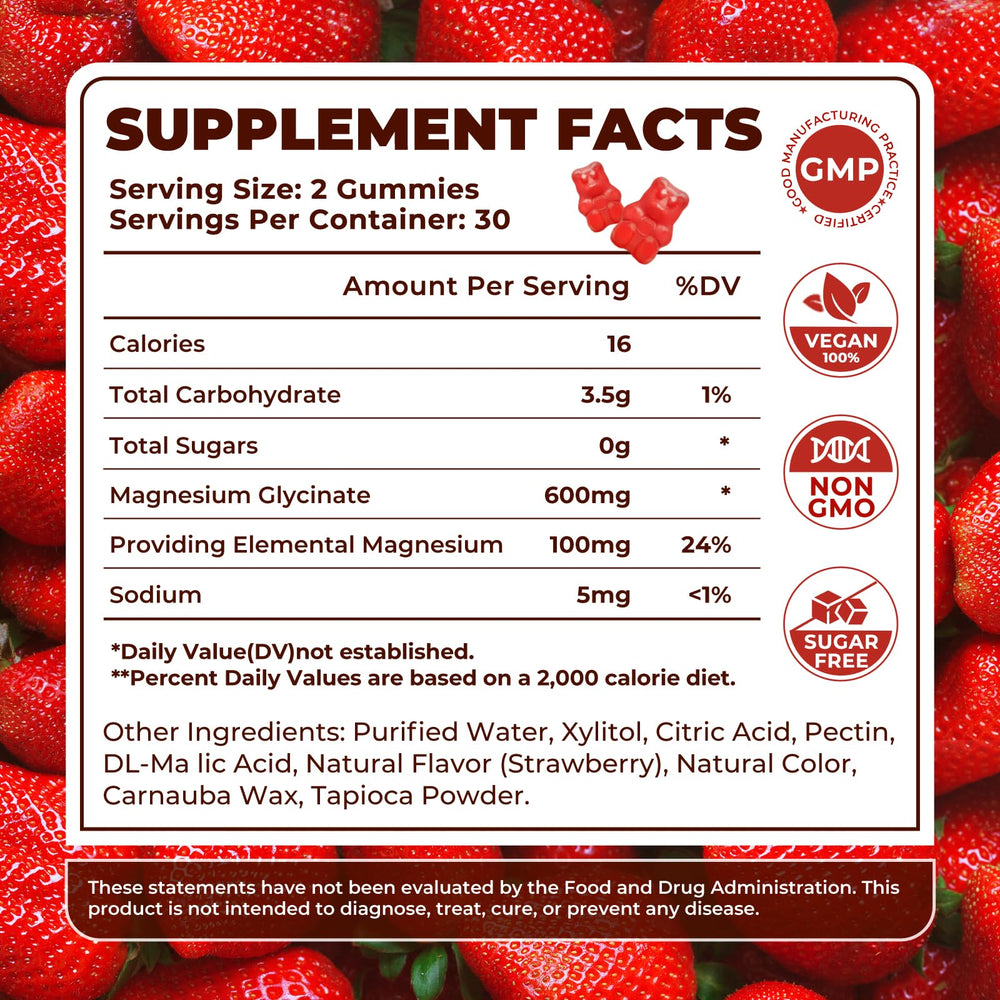 Label showing high absorption magnesium glycinate 600mg per serving