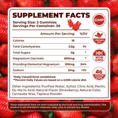 Label showing high absorption magnesium glycinate 600mg per serving