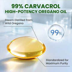 Close-up of oregano oil with 99% carvacrol potency